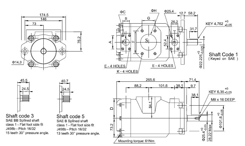 T6 double vane pump dimensions